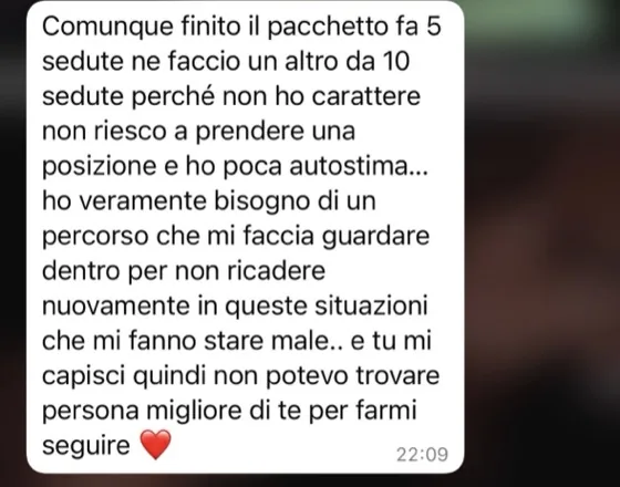 Messaggio di una persona seguita da Alessia