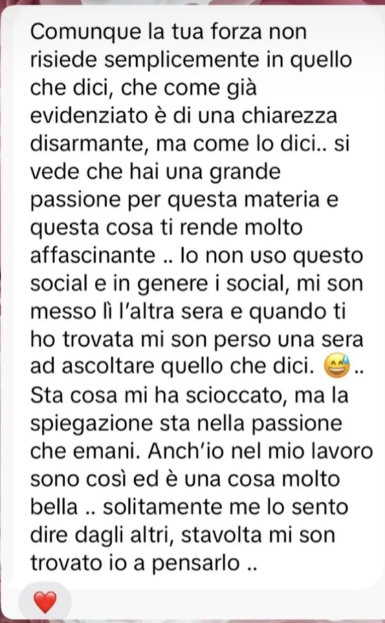 Messaggio di una persona seguita da Alessia