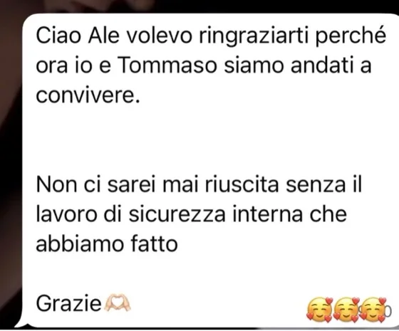 Messaggio di una persona seguita da Alessia